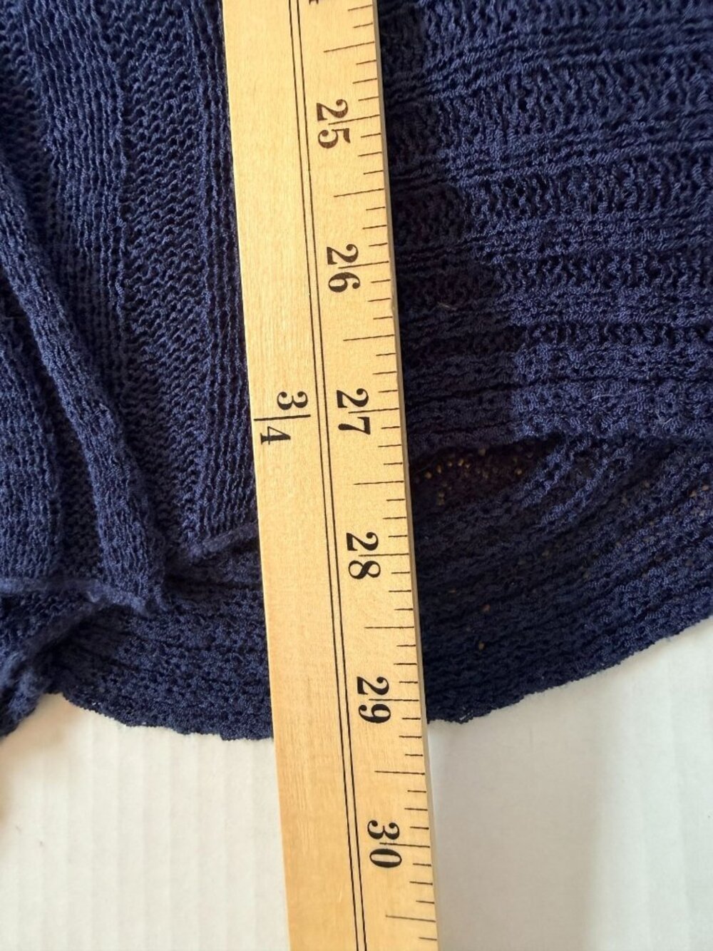 Navy Blue Open Front Knit Cardigan S Shawl Collar Crochet Back Boho Romantic - Picture 5 of 8